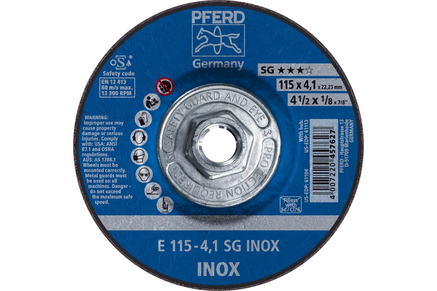 Picture of Pferd Grinding Wheel, 4-1/2" X 1/8 X 5/8-11, Sg Inox, T27, Aluminum Oxide